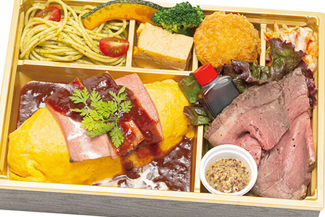 【マードレマーレ】牛タンシチューオムライスと黒毛和牛ローストビーフの洋食弁当