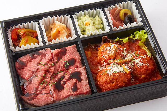 自家製ローストビーフご飯とイタリアン煮込みハンバーグBOX