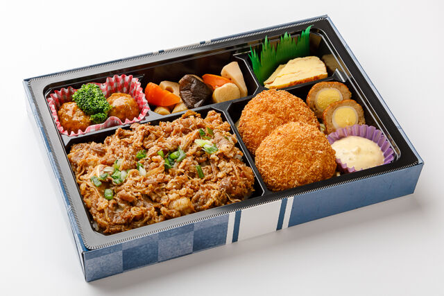 カルビ焼肉と海老カツ弁当