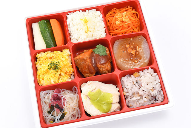 彩り9枡BOX~自家製ハンバーグ&蒸し鶏のわさびソース~