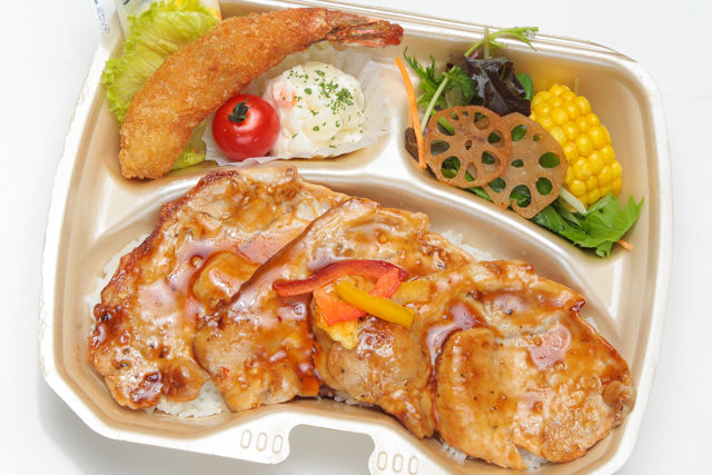 ポークソテー& 天然エビフライ・季節の8種サラダ