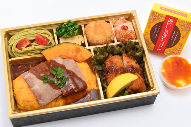牛タンシチューオムライスと鶏カツの洋食弁当~プリン付き~