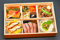 高級ステーキ弁当 あおい亭-あおい亭6枡御膳（A5黒毛和牛イチボステーキ・すき焼き・金目鯛西京焼・うなぎごはん）