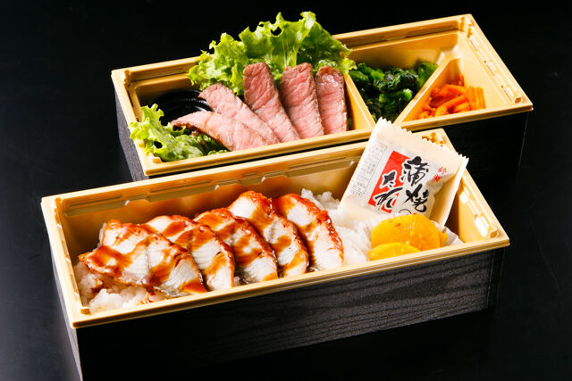 高級ステーキ弁当 あおい亭-A5黒毛和牛「九州王」イチボステーキとうな重御膳