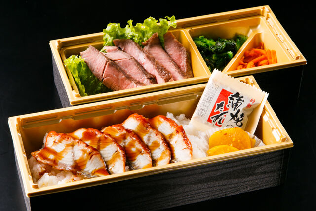 高級ステーキ弁当 あおい亭-うな重と国産F1牛ランプステーキ2段重