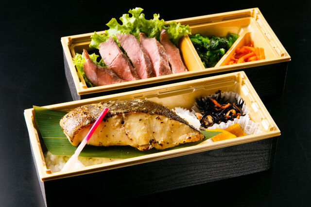 高級ステーキ弁当 あおい亭-銀だらの西京焼きと国産F1牛ランプステーキの2段重