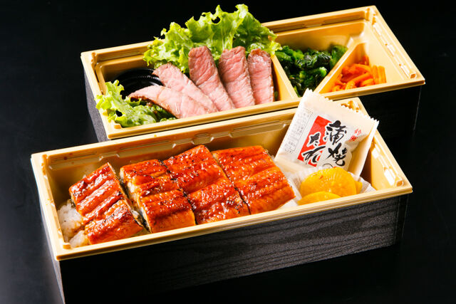 高級ステーキ弁当 あおい亭-A5黒毛和牛「九州王」イチボステーキと特上うな重御膳