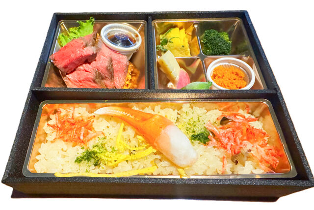酒肴屋くやすけ-御影〜Mikage〜香ばしさが増した牛ステーキと鳥取県産ズワイガニ飯