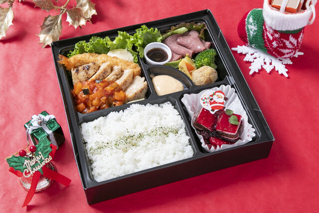 【クリスマス限定】ローストビーフと若鶏のロースト エビフライ添え弁当