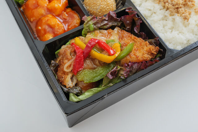 中華ダイニングume咲-白身魚の甘酢あんかけ×海老チリ まんぷく中華弁当
