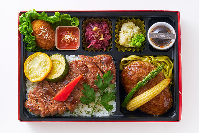 大阪・北新地 イタリア料理 YUNiCO（兵庫店）-【北新地イタリアンBOX】ステーキ ダブル＆ハンバーグ～シャリアピンソース～