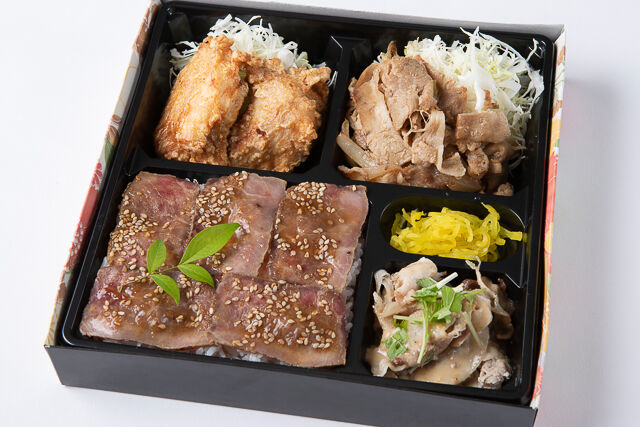 鶏の唐揚げ・生姜焼き・しゃぶしゃぶのローストビーフ重