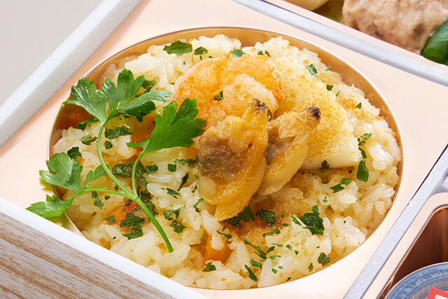 ポンテベッキオ（大阪店）-シーフードとボッタルガのリゾピラフ＆ブラックオリーブソースのステーキ