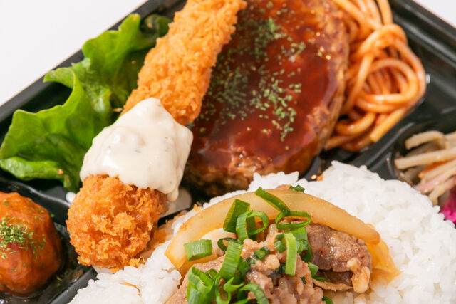 お弁当FACTORY デリ弁-【牛焼肉のせ】海老フライ&ハンバーグ