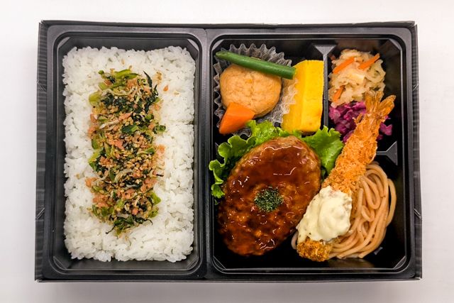 お弁当FACTORY デリ弁-海老フライとハンバーグの御膳