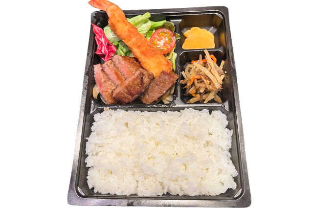 焼肉ステーキおぐり-ステーキ＆エビフライ弁当