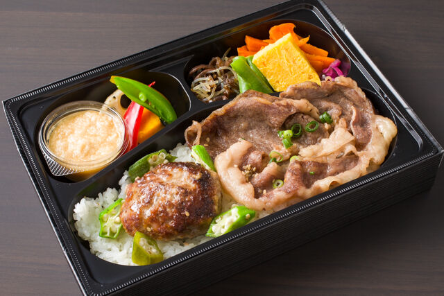 名物！トロロで食べる100％牛タンバーグと国産牛リブロース焼肉弁当