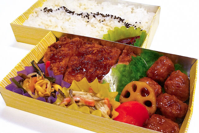 だぶるめいん-とんかつ×肉団子と野菜の黒酢餡かけ弁当