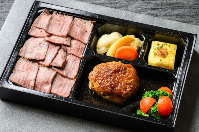 和洋肉膳たまさか-おろしポン酢ハンバーグとローストビーフ弁当