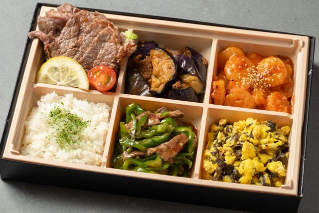 中華4種とXO醤ソースの牛サーロインステーキ中華弁当 広州