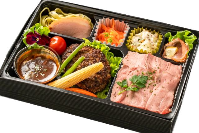 牛タンハンバーグ・ステーキemi-ローストビーフ重と特製デミグラスソース牛タンハンバーグ弁当