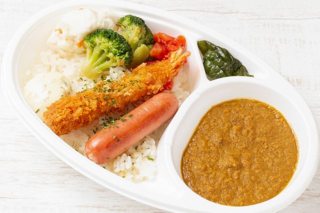 肉のしみず／肉が美味しい丼とお弁当 早朝深夜対応可能-【人気NO.3】具材ゴロゴロキーマカレーとエビフライ