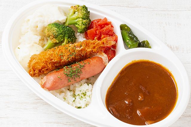 肉のしみず／肉が美味しい丼とお弁当 早朝深夜対応可能-とろとろ牛スジ煮込みハヤシライスとエビフライ