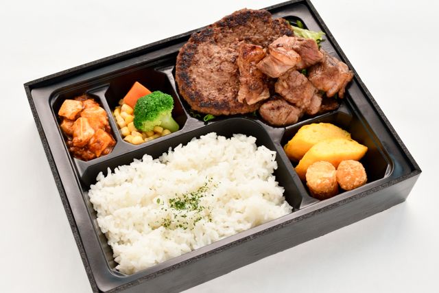 肉匠おかむら-静岡牛ハンバーグ＆黒毛和牛サイコロステーキ弁当