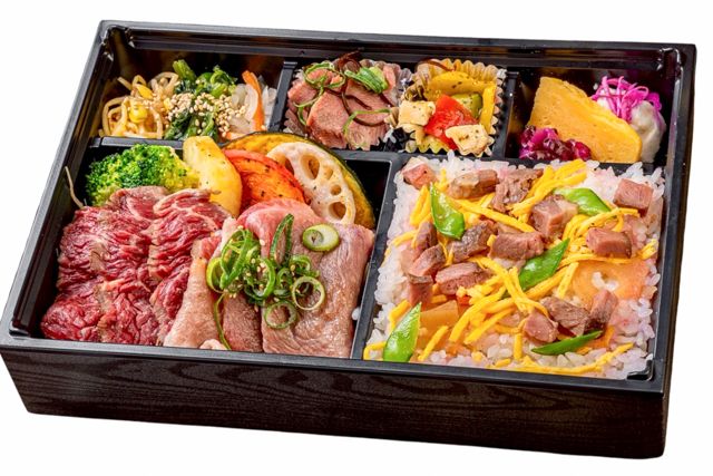 肉福庵-牛ちらし寿司と黒毛牛ハラミステーキ＆和牛コウネ焼肉相盛り弁当
