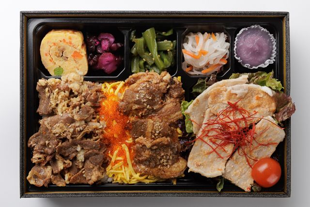 肉懐石 肉匠-四元豚モモの低温調理味噌焼きと2種牛肉の彩り弁当（牛バラ、牛カルビ）