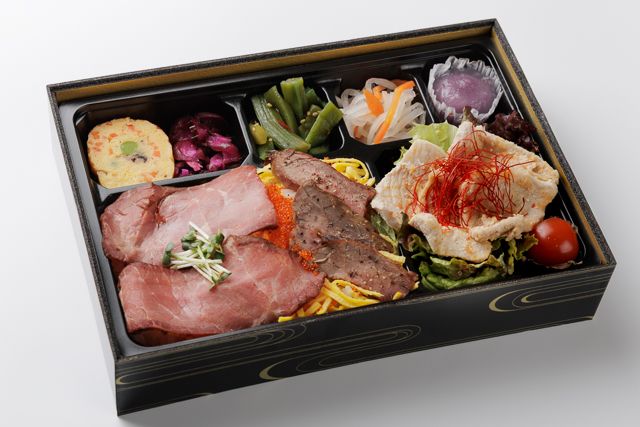 肉懐石 肉匠-四元豚モモの低温調理味噌焼きと2種牛肉の彩り弁当（ローストビーフ、牛ランプ）