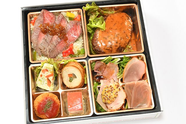 洋食 出水-国産牛ロースステーキとハンバーグの8種彩り弁当