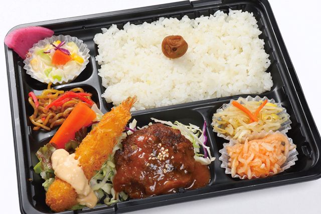 焼肉弁当からいや-ハンバーグ・エビフライ弁当（OH）