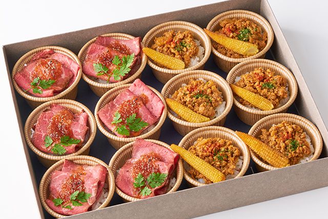 JINBO MINAMI AOYAMA ケータリング（名古屋店）-リーゾ ミスト（国産牛ローストビーフのミニライスボウル＆赤味噌香る 肉味噌ミニライスボウル）