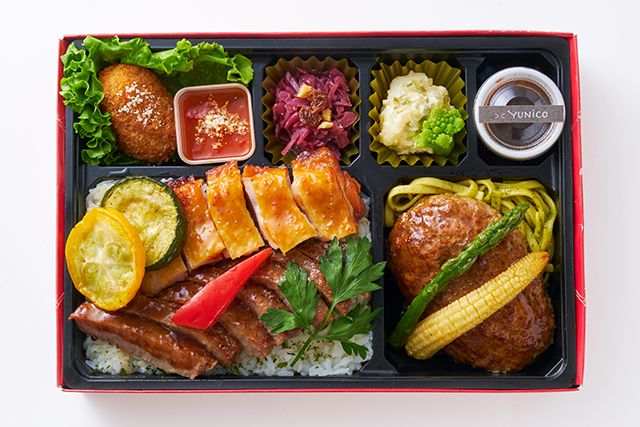 大阪・北新地 イタリア料理 YUNiCO（岩槻店）-【北新地イタリアンBOX】ステーキ＆チキンロースト＆ハンバーグ～シャリアピンソース～