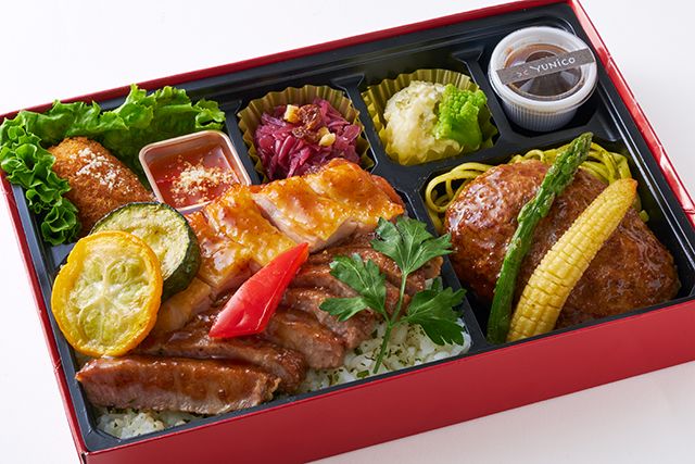 大阪・北新地 イタリア料理 YUNiCO（岩槻店）-【北新地イタリアンBOX】ステーキ＆チキンロースト＆ハンバーグ～シャリアピンソース～