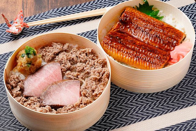彩うらら-A5黒毛和牛カルビ・しゃぶしゃぶ＆鰻の2段弁当［U-17］