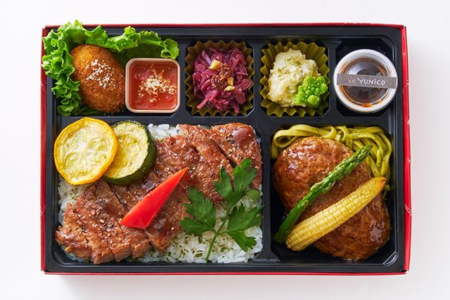 大阪・北新地 イタリア料理 YUNiCO（名古屋店）-【北新地イタリアンBOX】ステーキ ダブル＆ハンバーグ～シャリアピンソース～