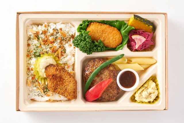 Kitchen Palette（福岡店）-本格ハンバーグと白身魚の香草パン粉焼き弁当【白米】