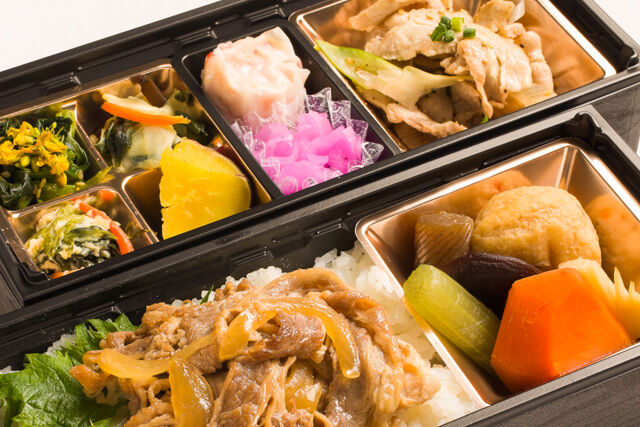 桂-豚ネギ塩炒めと和惣菜の特選牛飯2段膳