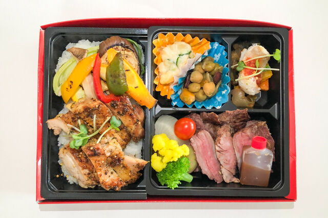 COUVERCLE-牛サガリステーキ＆バジルの利いたチキンソテー弁当