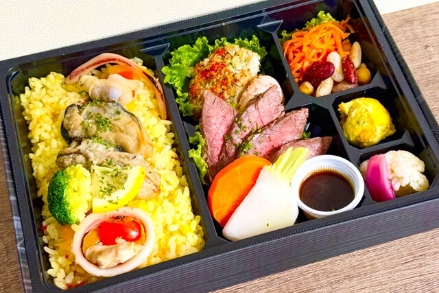【熨斗対応可】【冬限定】牡蠣のパエリアと赤身肉ステーキ＆白身魚の香草パン粉焼きBOX