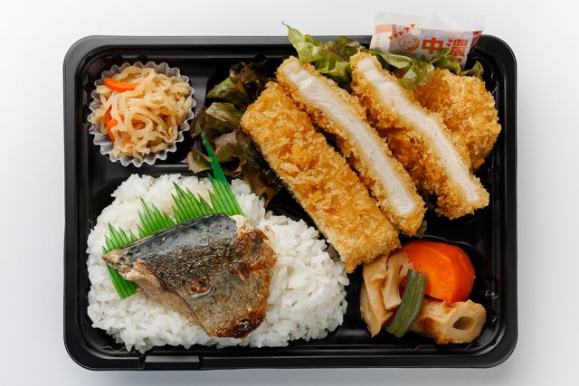 堀堀キッチン-ボリューム弁当（ロースかつ＆サバの塩焼き）