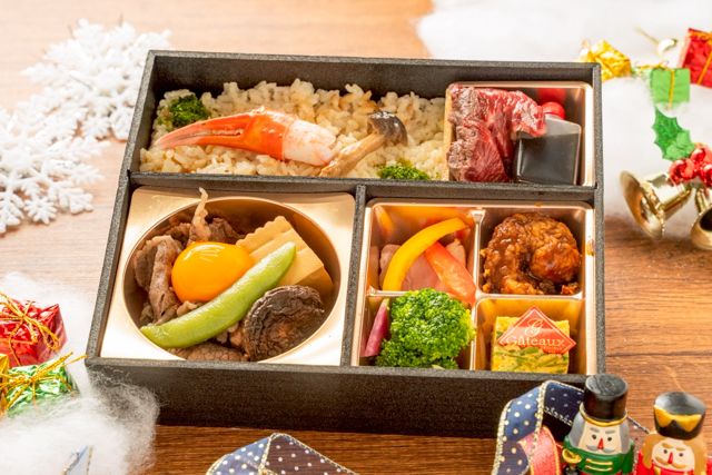 神戸 肉料理 La carnet （ラ コルネ）-【冬弁当】楽～Raku～国産はりま牛ステーキとエビのフリトー ズワイガニ御膳