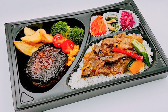 黒毛和牛すき焼きと牛肉100％ハンバーグ弁当