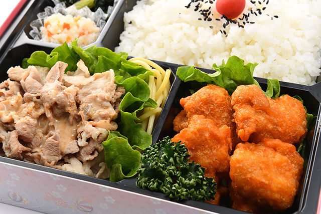 めちゃうま亭～7時からお届け可能なイベント・会議用の宅配弁当～-【肉おかず2品】豚しゃぶと唐揚げの得々幕の内