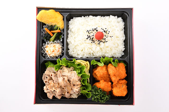 めちゃうま亭～7時からお届け可能なイベント・会議用の宅配弁当～-【肉おかず2品】豚しゃぶと唐揚げの得々幕の内