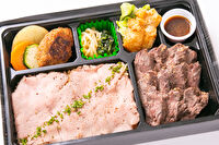 肉ビストロ SPAJIO-【お茶なし】牛ハラミステーキとローストビーフ肉飯&amp;ハンバーグステーキ弁当