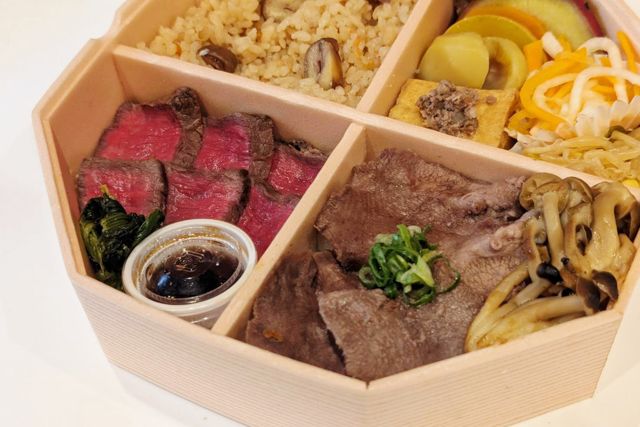 肉ビストロ SPAJIO-【熨斗対応可】最上級A5鹿児島県黒牛イチボステーキと牛タンと栗の炊き込みご飯 秋の八角重