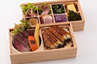 肉割烹 かわ井-炭焼きうな重と国産牛カルビステーキ2段弁当